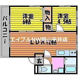 JR赤穂線 西大寺駅 徒歩9分の賃貸アパート 1階2LDKの間取り