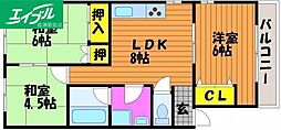ハイム津高B 3LDKの間取図画像