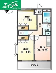 パピヨン 2DKの間取図画像