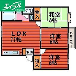 ファミーユ平野A 3LDKの間取図画像