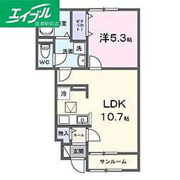 カーサヴィゴ鴨方 1LDKの間取図画像