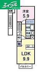 アプローズB 1LDKの間取図画像