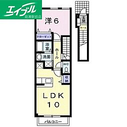 アメニティ中島B 1LDKの間取図画像