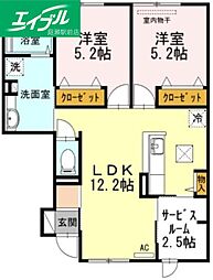 フォーチューン真壁C 2SLDKの間取図画像