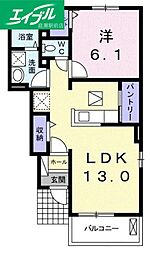 プリムローズ・ドゥ・アンジュI 1階1LDKの間取り