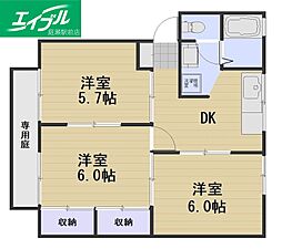 ラディッシュタウン撫川B 3DKの間取図画像