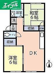 ファミール矢吹B 2DKの間取図画像