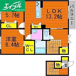 グリュックA 2LDKの間取図画像