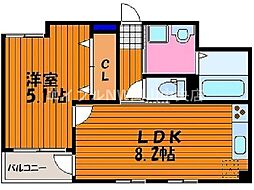 ルミエール大供 2階1LDKの間取り