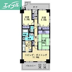 サーパス東島田 10階3LDKの間取り