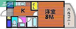 アミスタダイク 1Kの間取図画像