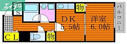 パルロイヤル東島田 1DKの間取図画像
