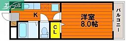 フォレスト東古松 1Kの間取図画像