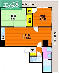 ハイツ岡本 2LDKの間取図画像
