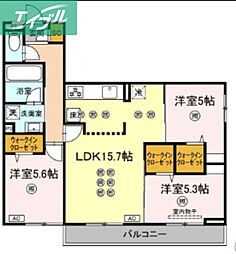 ノーブルミキ 2LDKの間取図画像