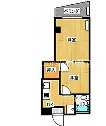 岡山電気軌道清輝橋線 清輝橋駅 徒歩5分の賃貸マンション 6階2Kの間取り