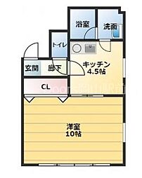 JR宇野線 大元駅 徒歩6分の賃貸マンション 3階1DKの間取り
