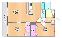 Y.A.F.福富東マンション 2LDKの間取図画像
