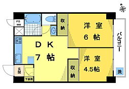 トーア早稲田マンション 2DKの間取図画像