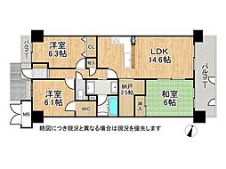 東急ドエルアルス枚方桜が丘A棟 3SLDKの間取図画像