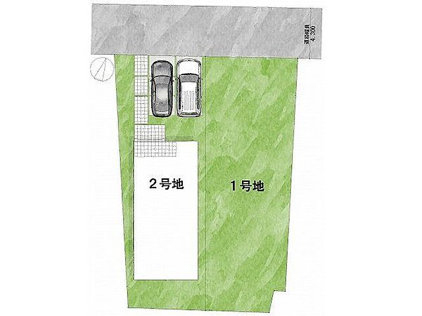 【区画図】2号地道路：北向き・幅員約4m土地面積：159.01平米