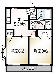 グレープハイムB棟 2DKの間取図画像