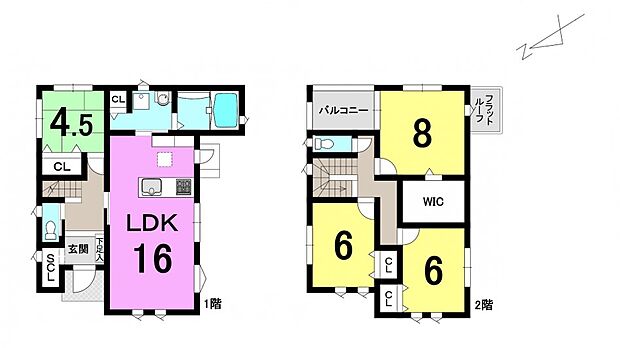 ■4LDK　■建物面積延：107.14平米(32.40坪)、1階：56.47平米、2階：50.67平米