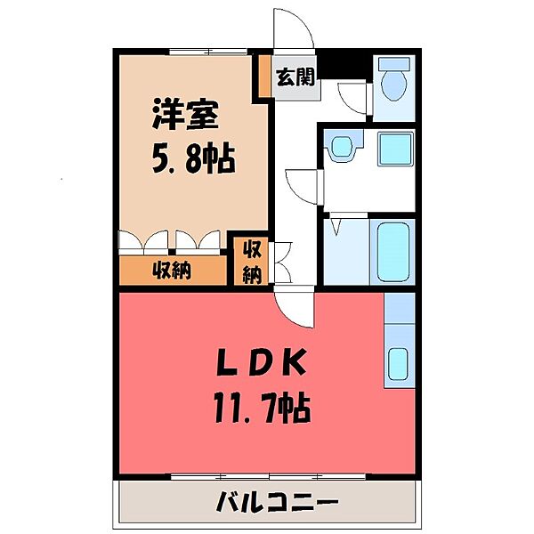 ルミナスハイム ｜栃木県小山市大字羽川(賃貸アパート1LDK・1階・44.00㎡)の写真 その2