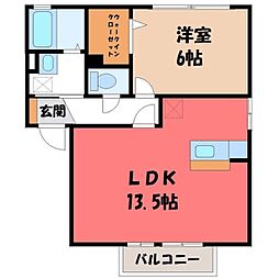 東武日光線 合戦場駅 徒歩6分の賃貸アパート 1階1LDKの間取り
