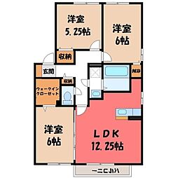 JR水戸線 結城駅 徒歩12分の賃貸アパート 2階3LDKの間取り