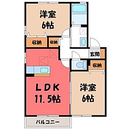 JR東北新幹線 小山駅 徒歩33分の賃貸アパート 1階2LDKの間取り