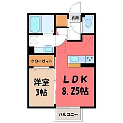 JR水戸線 東結城駅 徒歩20分の賃貸アパート 1階1LDKの間取り