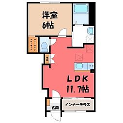 JR東北本線 間々田駅 3.2kmの賃貸アパート 1階1LDKの間取り