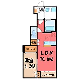 JR東北本線 間々田駅 3.3kmの賃貸アパート 1階1LDKの間取り