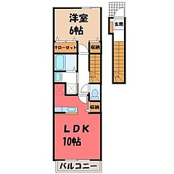 JR水戸線 下館駅 徒歩15分の賃貸アパート 2階1LDKの間取り