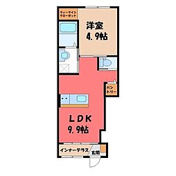 JR東北本線 小山駅 徒歩31分の賃貸アパート 1階1LDKの間取り