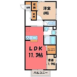 JR水戸線 結城駅 徒歩5分の賃貸アパート 2階1SLDKの間取り