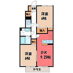JR水戸線 新治駅 徒歩14分の賃貸アパート 1階2DKの間取り
