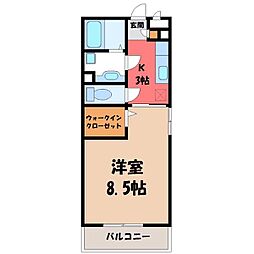 JR東北本線 小山駅 徒歩22分の賃貸アパート 2階1Kの間取り