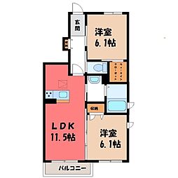 JR水戸線 新治駅 徒歩5分の賃貸アパート 1階2LDKの間取り