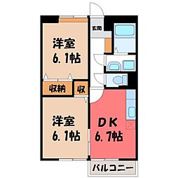 JR水戸線 玉戸駅 徒歩11分の賃貸アパート 2階2DKの間取り