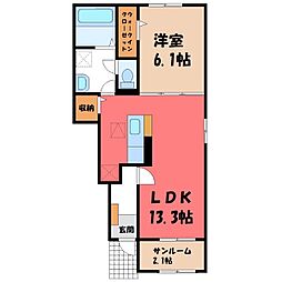 JR水戸線 川島駅 徒歩20分の賃貸アパート 1階1LDKの間取り