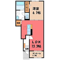 JR水戸線 川島駅 徒歩20分の賃貸アパート 1階1LDKの間取り