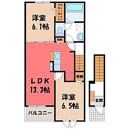 JR水戸線 川島駅 徒歩20分の賃貸アパート 2階2LDKの間取り