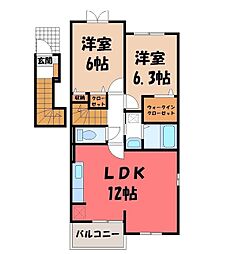 関東鉄道常総線 大田郷駅 5.6kmの賃貸アパート 2階2LDKの間取り