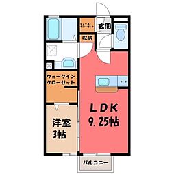 JR水戸線 小田林駅 徒歩31分の賃貸アパート 1階1LDKの間取り