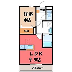 JR東北新幹線 小山駅 徒歩19分の賃貸アパート 2階1LDKの間取り