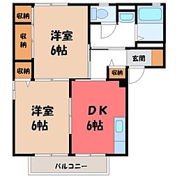 スカイハイツB 2DKの間取図画像