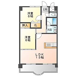 プランドールONE 4階2LDKの間取り