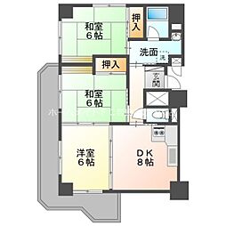 リバーサイドみやこし 7階3DKの間取り